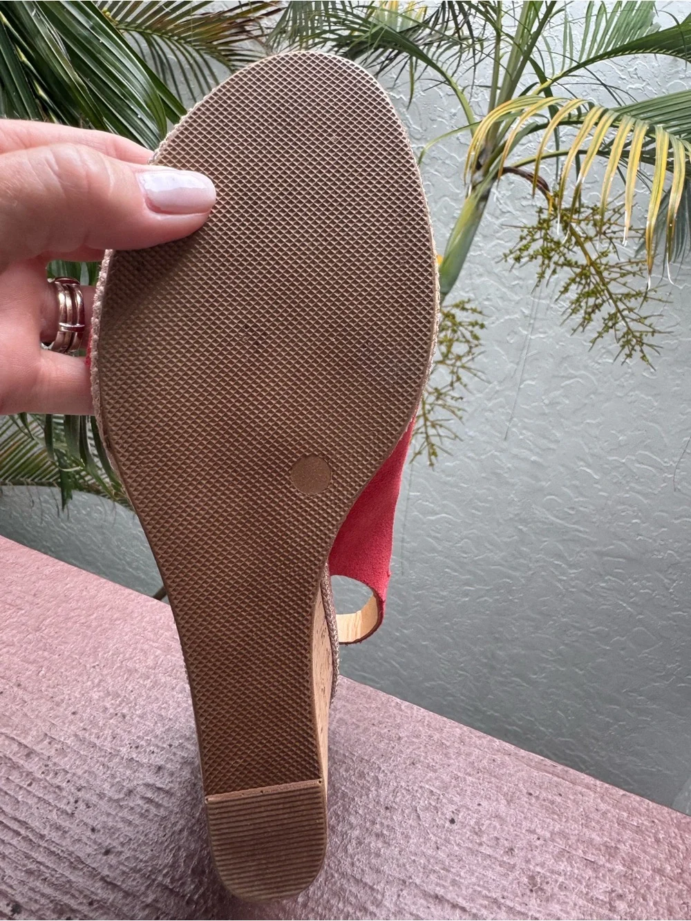 A. Giannetti Coral Dark Coral Suede Cork Wedge Sandals